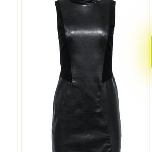 Theory - Black Leather Paneled Sheath Dress